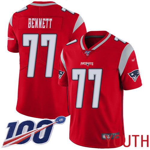 New England Patriots Football #77 100th Season Inverted Limited Red Youth Michael Bennett NFL Jersey->youth nfl jersey->Youth Jersey